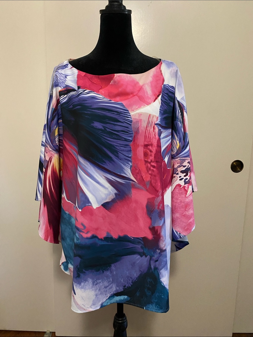 Chico’s Floral Watercolor Tunic Poncho — Pink & Purple